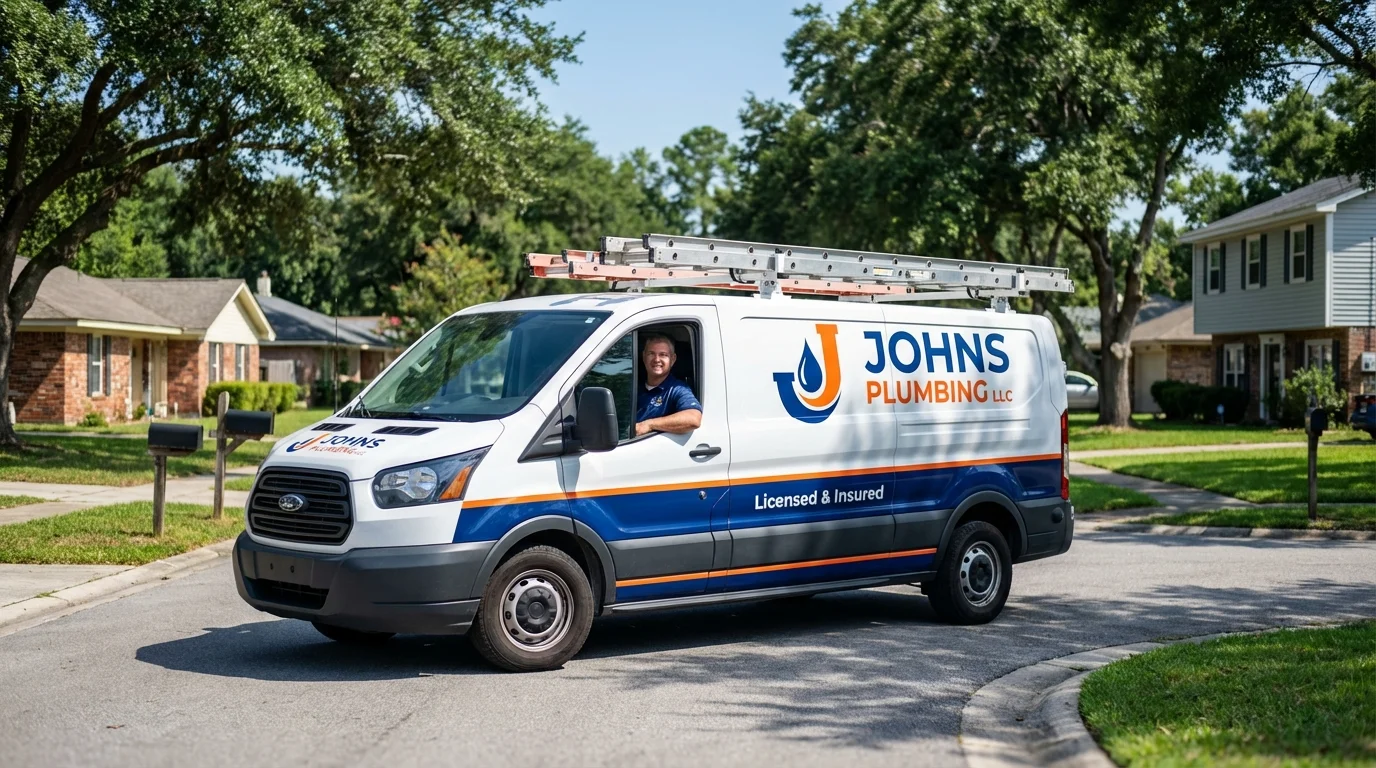Johns Plumbing LLC service van in Opelika, AL