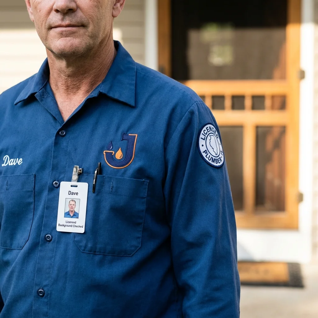 Licensed plumber showing ID badge in Opelika, AL