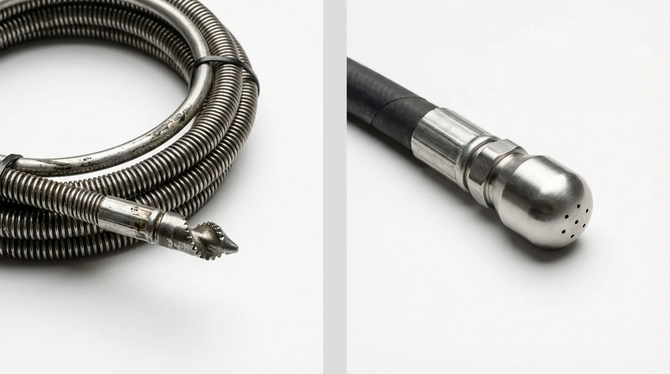 Drain snake cable and hydro jetting nozzle used for drain cleaning in Opelika, AL