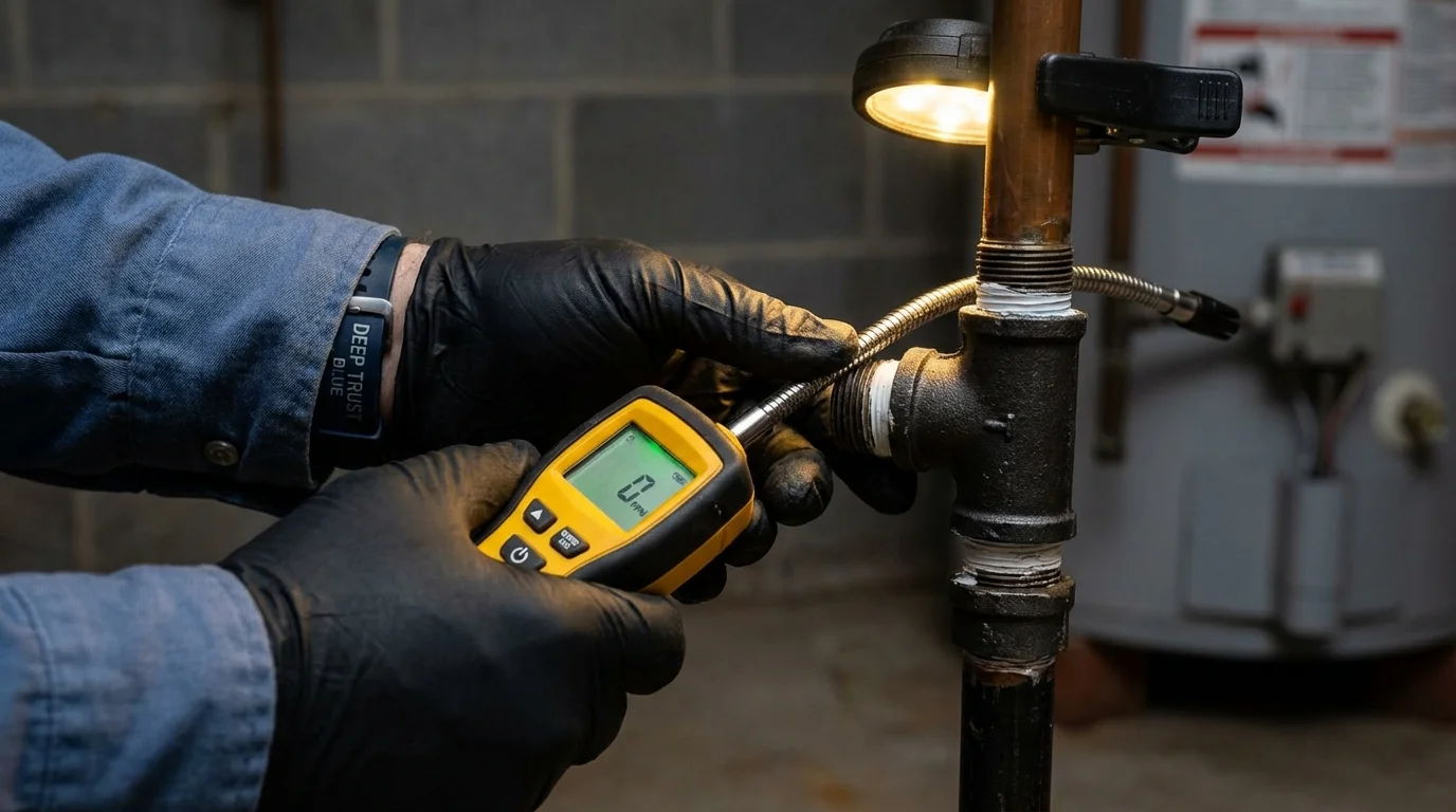 Gas leak detection with electronic sniffer by Johns Plumbing LLC in Opelika