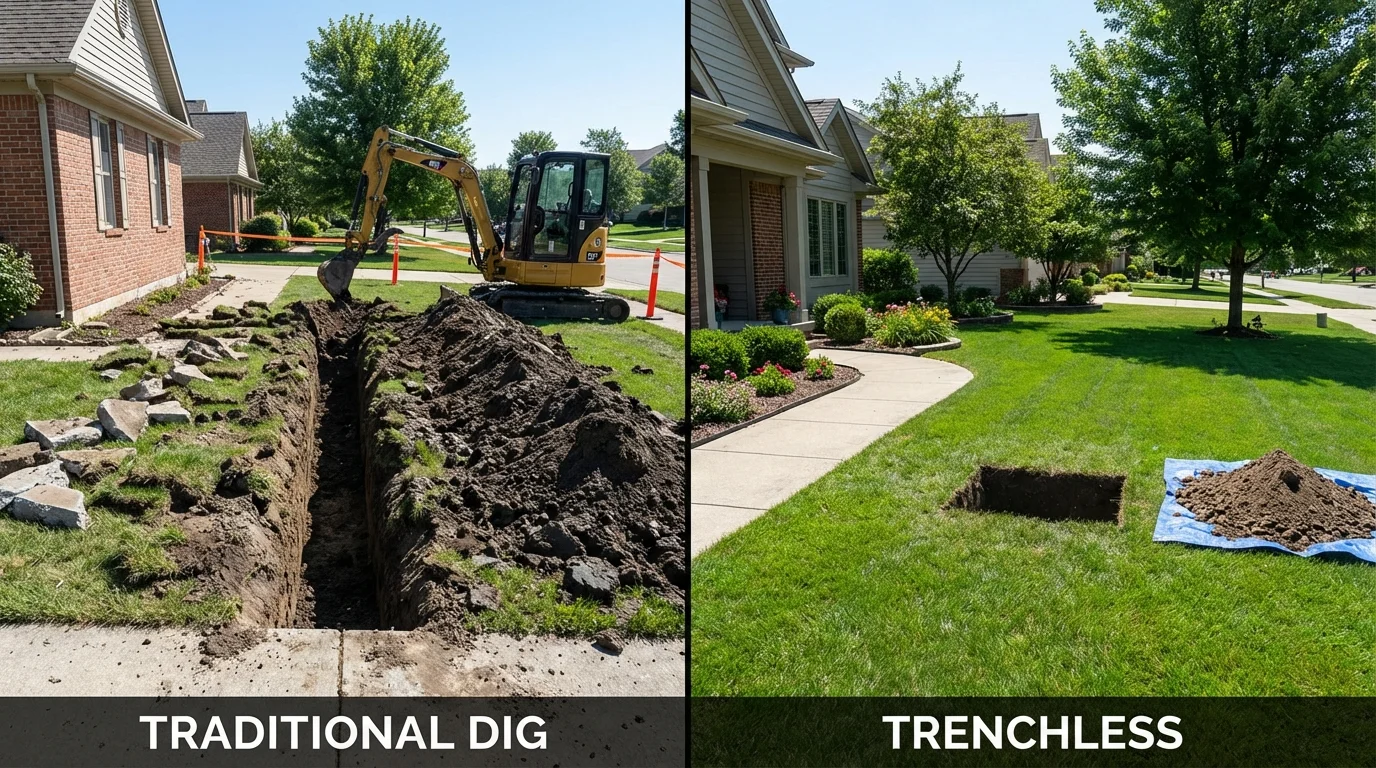 Trenchless sewer repair with minimal yard damage versus traditional excavation in Opelika, AL